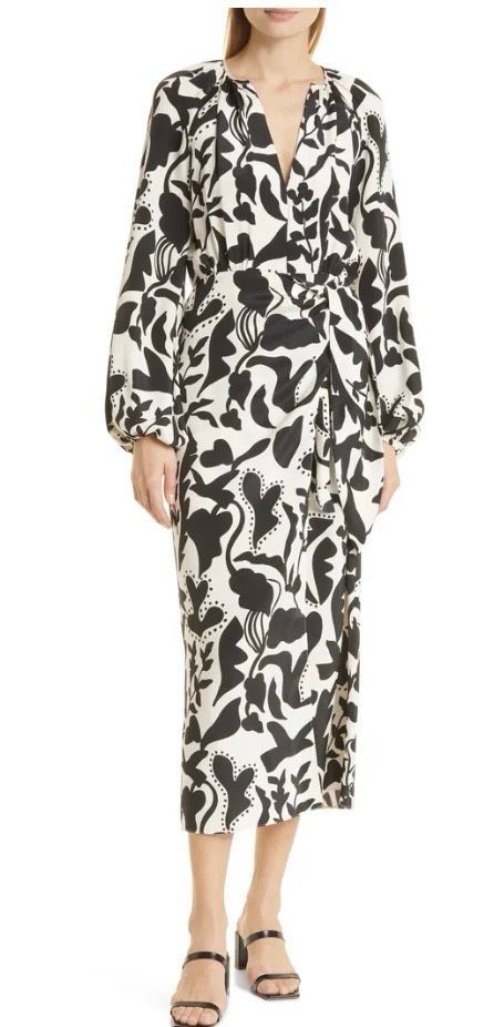 La Ligne Imogen Floral Print V Neck Long Wrap Silk Dress Sz L